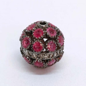 Ruby Beads, Pave Silver Beads, 12MM Round Beads, Spacer Beads, Micro Beads, Sterling Silver Beads, Shamballa Beads, Bracelet Beads