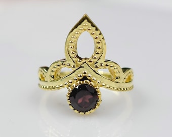 Röd granat tiara ring, 925 sterlingsilver kronring