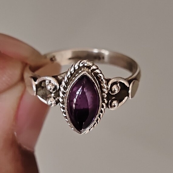 Marquise Amethyst Vintage Ring - 925 Sterling Silver Spiral Side Boho Chic Jewelry For Women (US Size 5-9) - View #5