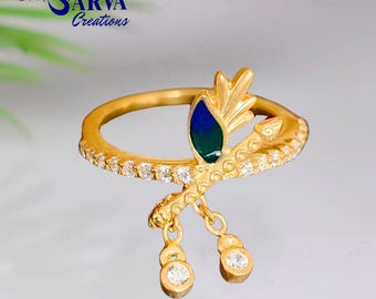 Krishna Flute Ring, 925 Sterling Silver, Feather Ring, Statement Ring, Krishna Ring, Gift For Her, Inspired by Lord Krishna