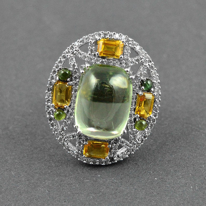 Tourmaline Handmade 925 Sterling Silver Ring Handmade Ring Boho Ring Natural Green Amethyst Citrine Gift for Her Silver Stamped Jewelry