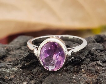 Natural Amethyst Ring, February Birthstone, Purple Amethyst, 925 Sterling Silver, Engagement Ring, Promise Ring, Amethyst Jewelry