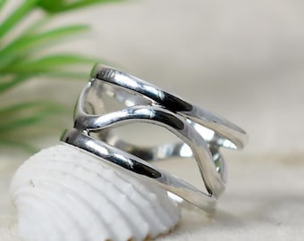 Anello ondulato in argento sterling: fascia curva unica, anello per pollice