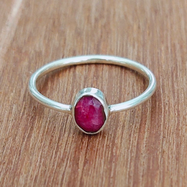 Red Ruby Ring, Indian Ruby Ring, 925 Sterling Silver, Minimalist Ring, Dainty Ring, Statement Ring, Oval Ring, Women Ring, Gift For Her