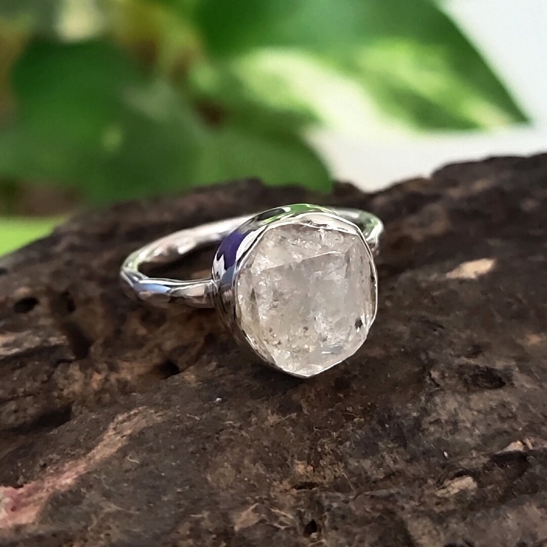 Raw Herkimer Diamond Ring Rough Stone Ring Herkimer Ring Etsy