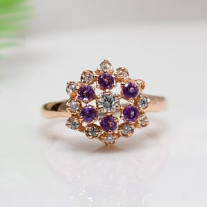 Amethyst Floral Cluster Ring: Sterling Silver CZ Gemstone Statement