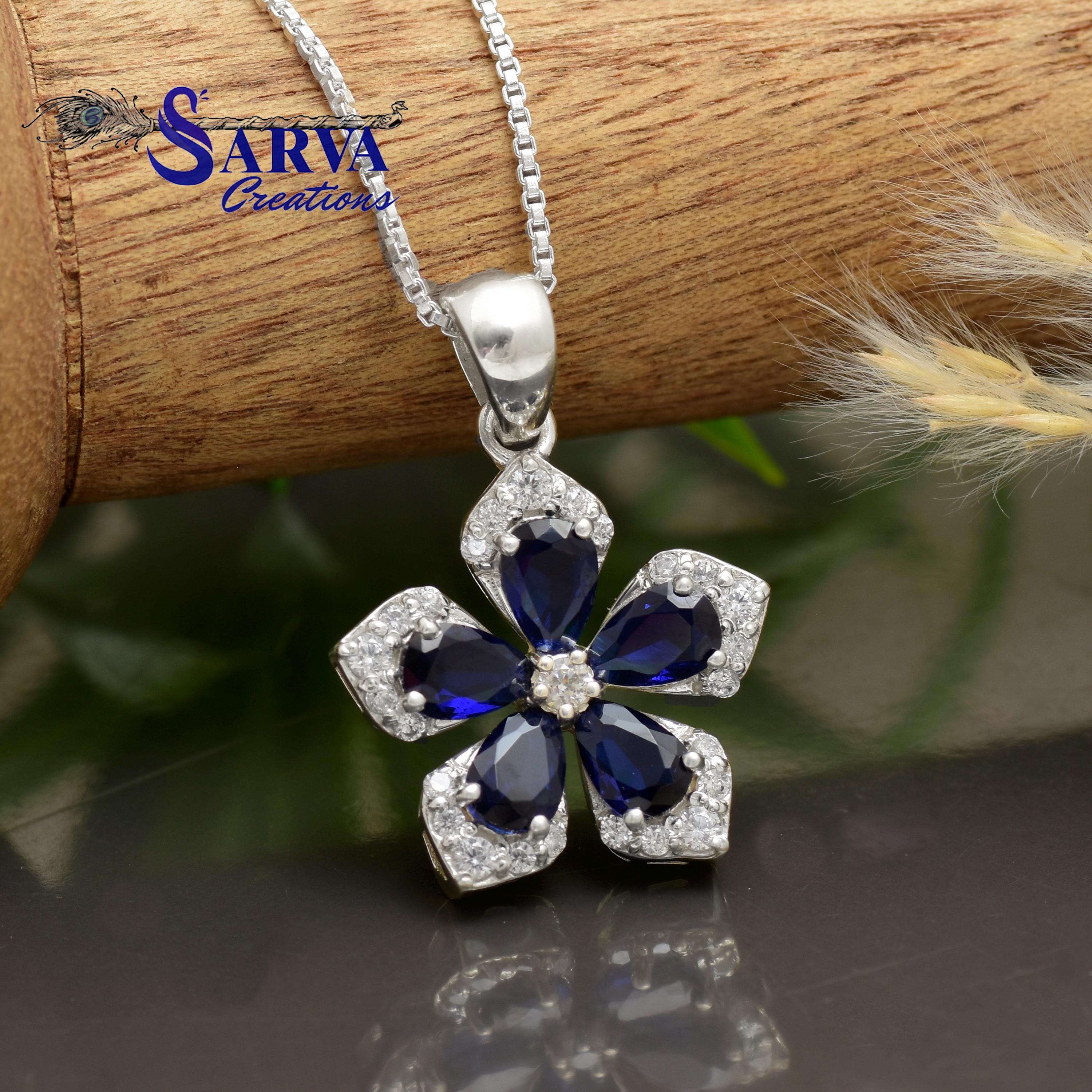 Collana Con Zaffiro Blu A Forma Di Rosa Per Donna - Regalo Di Compleanno Nati A Settembre - Gioiello In Argento Sterling 925