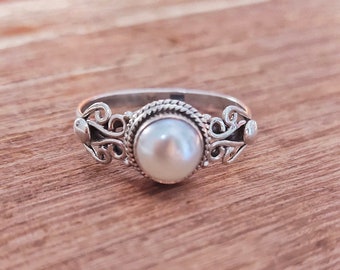 Natural Pearl Ring, Freshwater Pearl Ring, Statement Ring, 925 Sterling Silver, Boho Ring, Women Ring, Midi Ring, Pearl Jewelry