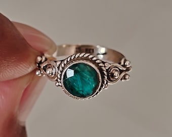 Green Emerald Ring, 925 Sterling Silver Ring, Indian Emerald Ring, Handmade Silver Ring, Green Gemstone Ring, Gift For Her, Oxidized Ring