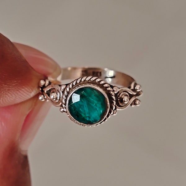 Green Emerald Ring, 925 Sterling Silver Ring, Indian Emerald Ring, Handmade Silver Ring, Green Gemstone Ring, Gift For Her, Oxidized Ring