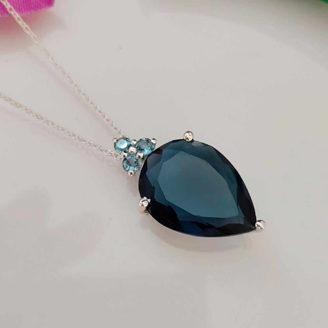 London Blue Topaz Teardrop Pendant: 925 Sterling Silver Necklace - Etsy