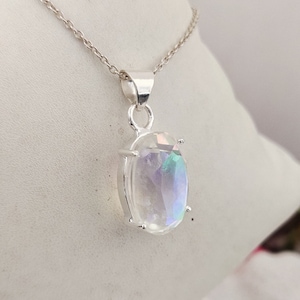 Angel Aura Quartz Pendant, 925 Sterling Silver, Handmade Jewely, Healing Aura Gemstone, Magical Crystal Necklace, Aura Quartz Jewelry