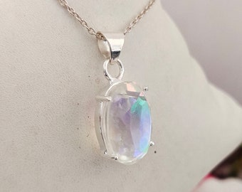Collana con ciondolo in quarzo aura angelica in argento sterling fatta a mano