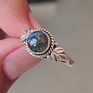 Natural Labradorite Ring, 925 Sterling Silver, Statement Ring, Round Gemstone Ring, Handmade Bohemian Ring, Vintage Style Jewelry Women Ring
