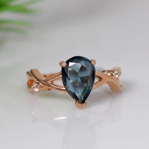 Teardrop London Blue Topaz Ring, 925 Sterling Silver, Statement Ring, Pear Cut Gemstone Engagement Ring, Nature Inspired Jewelry, Women Ring