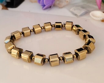 Natural Pyrite Stretch Bracelet, Money Attraction Stone, 8MM