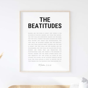 The Beatitudes, Matthew 5:3-12, Christian Blessings Wall Art, Bible Verse Poster, Scripture Printable for Christian Home, Digital Download