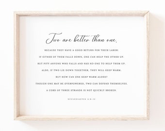 Two Are Better Than One Ecclesiastes 4:9-12 Christian Wedding Bible Verse Wall Art Sign Scripture Printable Sign, Christian Wedding Gift