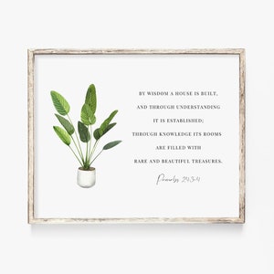 Proverbs 24:3-4 Wall Art, Bible Verse Print, Botanical Scripture Wall Art, By Wisdom A House Is Built, Christian Wall Art Digital Download