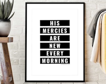 Lamentations 3:23 His Mercies Are New Every Morning, Minimalistic Christian Wall Art, Typography Bible Verse Poster