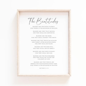 The Beatitudes Matthew 5:3-10 Bible Verse Wall Art Scripture Print for Christian Home, Christian Scripture Prayer Wall Art, Digital Download