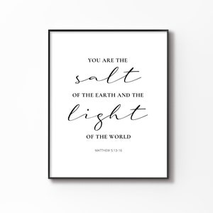 Salt and Light Wall Art, Matthew 5:13-16, Minimal Christian Wall Art, Calligraphy Bible Verse Poster, Scripture Art Print