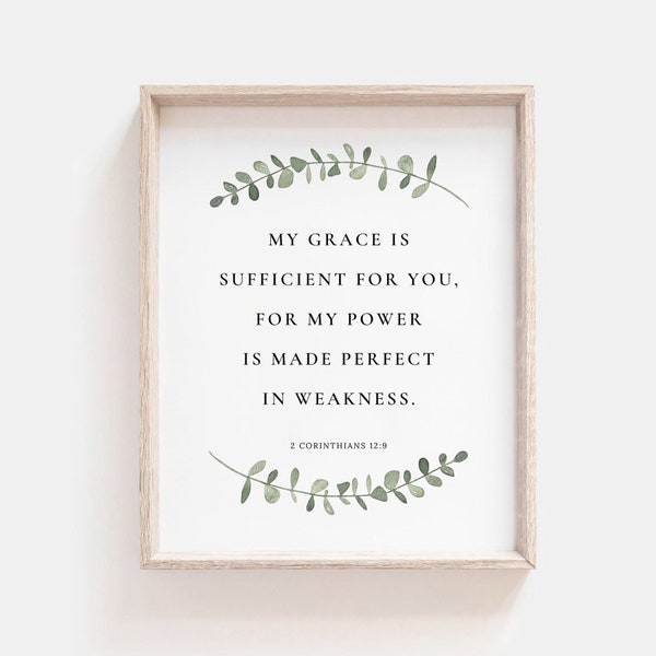 2 Corinthians 12:9 My Grace Is Sufficient For You Bible Verse Wall Art Botanical Scripture Print for Christian Home Decor Digital Download