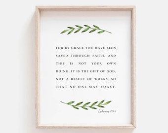 Ephesians 2:8-9 Bible Verse Watercolor Print (Digital Download)