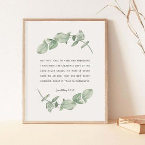 Wehklagen 3:21-23 Seine Barmherzigkeit sind jeden Morgen neu Bibel Vers Print Botanische Schrift Wandkunst für christliches Zuhause, digitaler Download