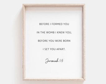 Jeremia 1:5 Kinderkamer Bijbel Vers Print, Kwekerij Schrift Wall Art Minimalistische Christelijke Kinderkamer Decor, Doopcadeau, Digitale Download