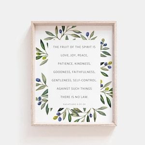 Fruit of the Spirit Galatians 5 22 Scripture Wall Art Print, Botanical Bible Verse Print Inspirational Christian Wall Decor Digital Download