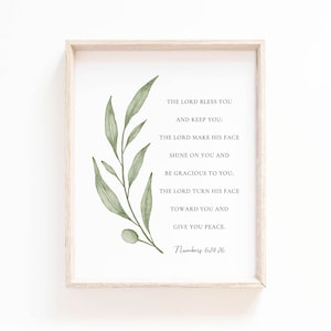 The Blessings Numbers 6:24-26 Bible Verse Botanical Scripture Wall Art Print, The Lord Bless You, Christian Wall Art Decor, Baptism Gift