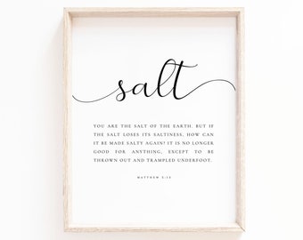 Matthew 5:13 Salt Wall Art Print Minimal Bible Verse Poster For Christian Home Decor, Scripture Wall Art Sign Printable, Baptism Gift