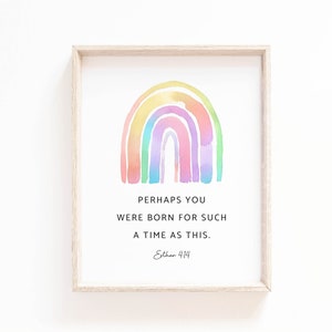 Esther 4:14 Bible Verse Print Watercolor Rainbow Scripture Wall Art Printable Christian Nursery Wall Decor Digital Print, Digital Download