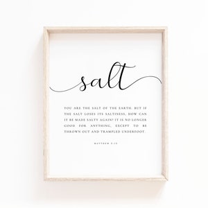 Matthew 5:13 Salt Wall Art Print Minimal Bible Verse Poster For Christian Home Decor, Scripture Wall Art Sign Printable, Baptism Gift