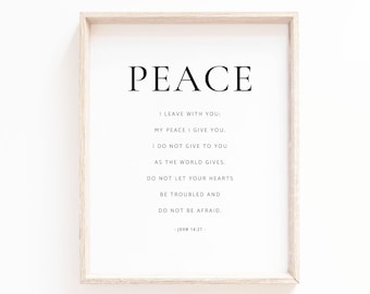 John 14:27 Peace I leave With you Bible Verse Wall Art Scripture Sign Minimal Bible Verse for Christian Home Baptism Gift, Digital Download