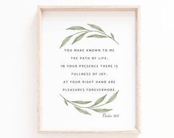 Psalm 16:11 Wall Art, In your presence there is fullness of joy, Botanical Scripture Print for Christian Home Decor, Bible Verse Poster