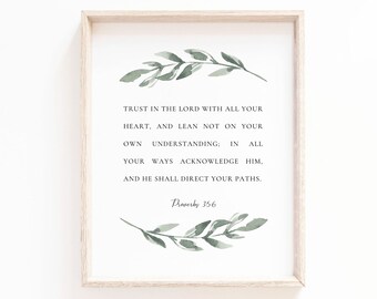 Proverbs 3:5-6 Botanical Print, Bible Verse Wall Art (Digital Download)