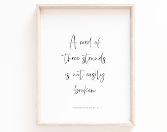 Ecclesiastes 4:12 A Cord Of Three Strands Printable Sign, A Cord of 3 Strands, Wedding Bible Verse Unity Ceremony Wall Art Sign Wedding Gift