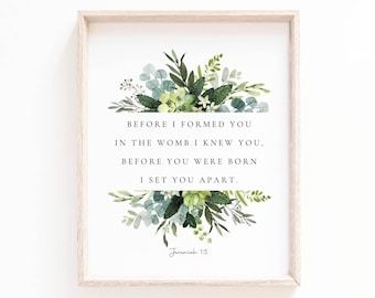 Jeremiah 1:5 Nursery Bible Verse Botanical Art (Digital Download)