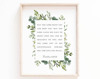 Numbers 6:24-26 The Blessings Bible Verse Botanical Scripture Wall Art Print The Lord Bless You Christian Wall Art Decor Nursery Art