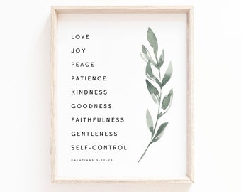 Fruit of the Spirit Scripture Art: Botanical Christian Print (Digital Download)