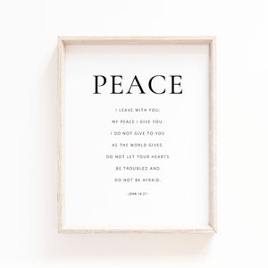 John 14:27 Peace I leave With you Bible Verse Wall Art Scripture Sign Minimal Bible Verse for Christian Home Baptism Gift, Digital Download