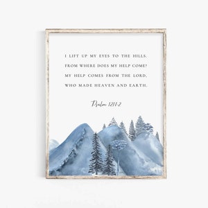 Psalm 121 Bible Verse Wall Art Print, Watercolor Mountain Scripture Poster Print For Christian Wall Decor, Baptism Gift, Instant Download