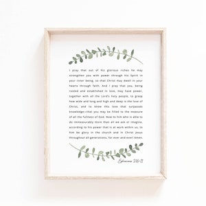 Efesios 3:16-21 Impresión de arte de pared, Póster de versículo de la Biblia, Signo de arte de pared de las Escrituras Botánicas Cristianas Imprimible, Regalo de bautismo, Descarga digital