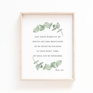 Psaume 19:14 Que ces mots de ma bouche Bible Verset Art mural Imprimer Botanique Écriture Imprimer pour Christian Home Decor Téléchargement numérique