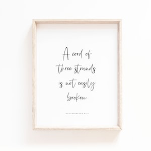 Ecclesiastes 4:12 A Cord Of Three Strands Printable Sign, A Cord of 3 Strands, Wedding Bible Verse Unity Ceremony Wall Art Sign Wedding Gift