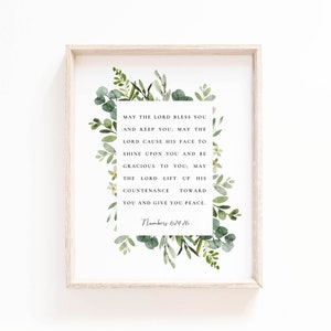 Numbers 6:24-26 The Blessings Bible Verse Botanical Scripture Wall Art Print The Lord Bless You Christian Wall Art Decor Nursery Art