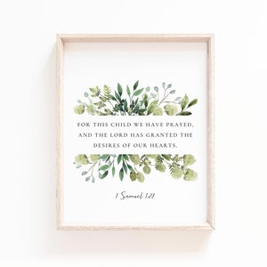 For This Child I Have Prayed Sign, 1 Samuel 1:27 Scripture Wall Art, Bible Verse Wall Art Printable, Christian Wall Decor, Baptism Gift