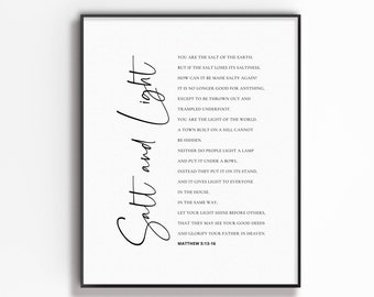 Salt and Light Wall Art Print, Matthew 5:13-16, Minimal Christian Wall Art , Bible Verse Poster, Scripture Art Printable